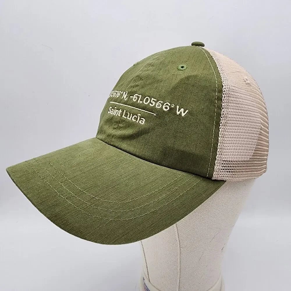 St. Lucia Coordinates West Indies Cap Hap Trucker Mesh Snapback Green Tan OS